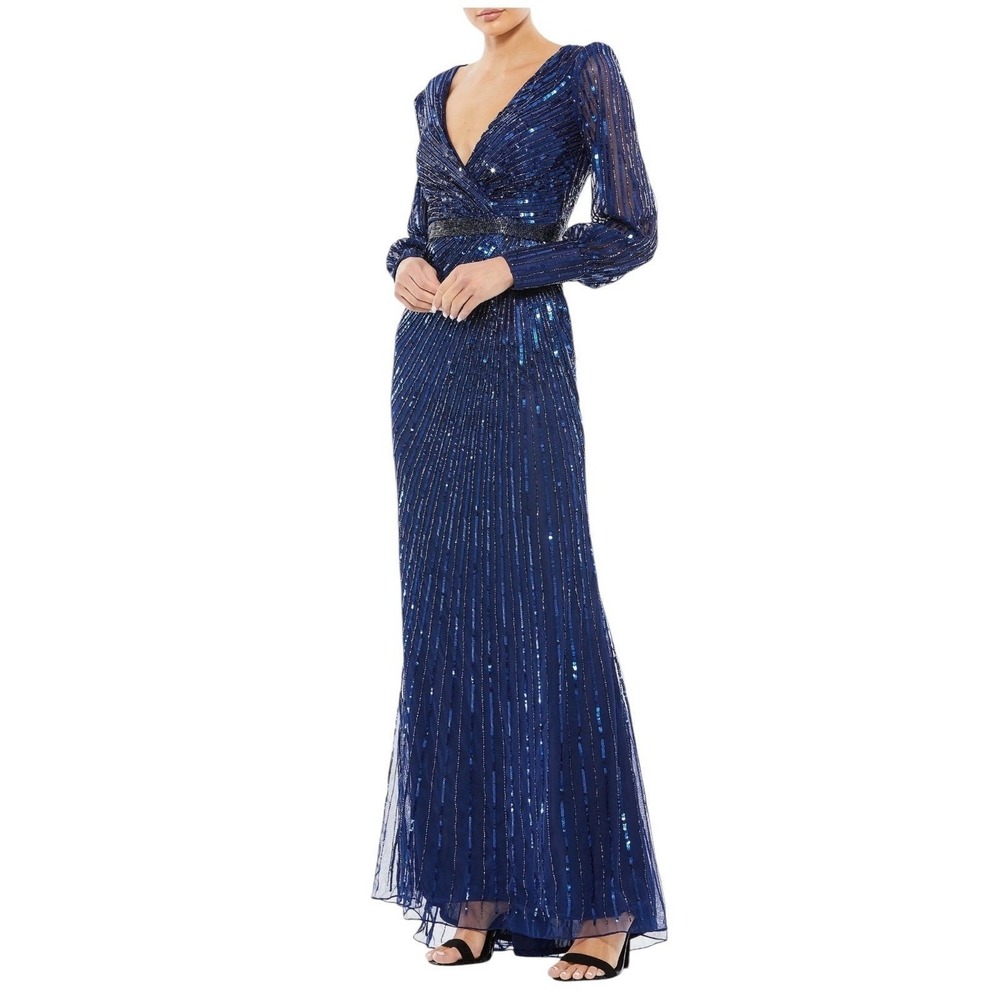Mac Duggal 5501 Midnight Blue Sequins Dress Size 12 $598